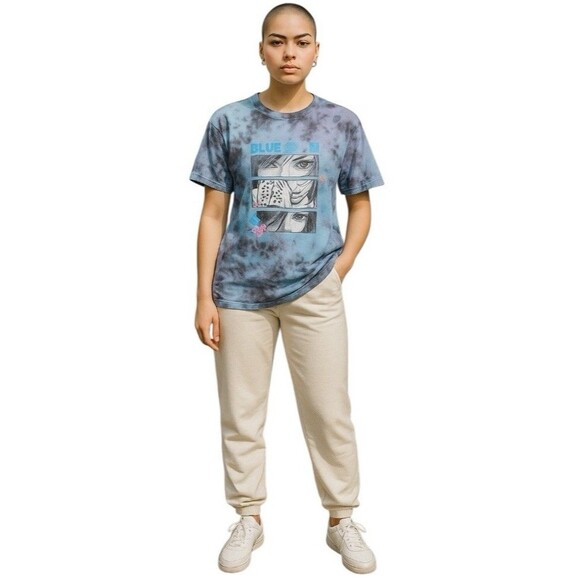 Hype Means Nothing Anime T-Shirt Unisex Tie Dye Graphic Print Cards Dice Blue M - Picture 1 of 16